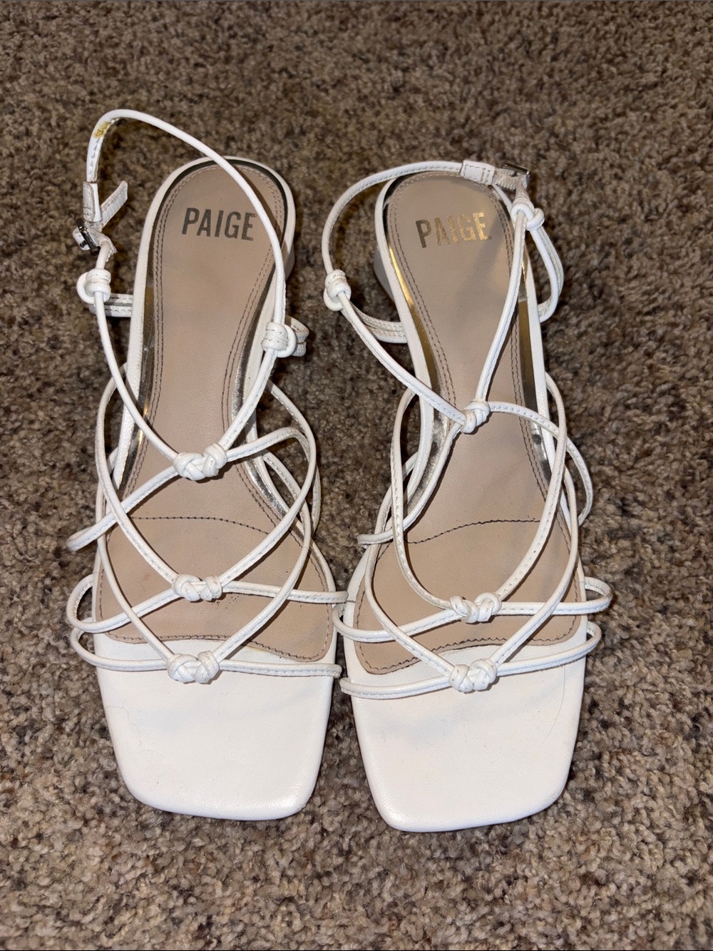 PAIGE White Strappy Knot Lace-Up Heels- size 8